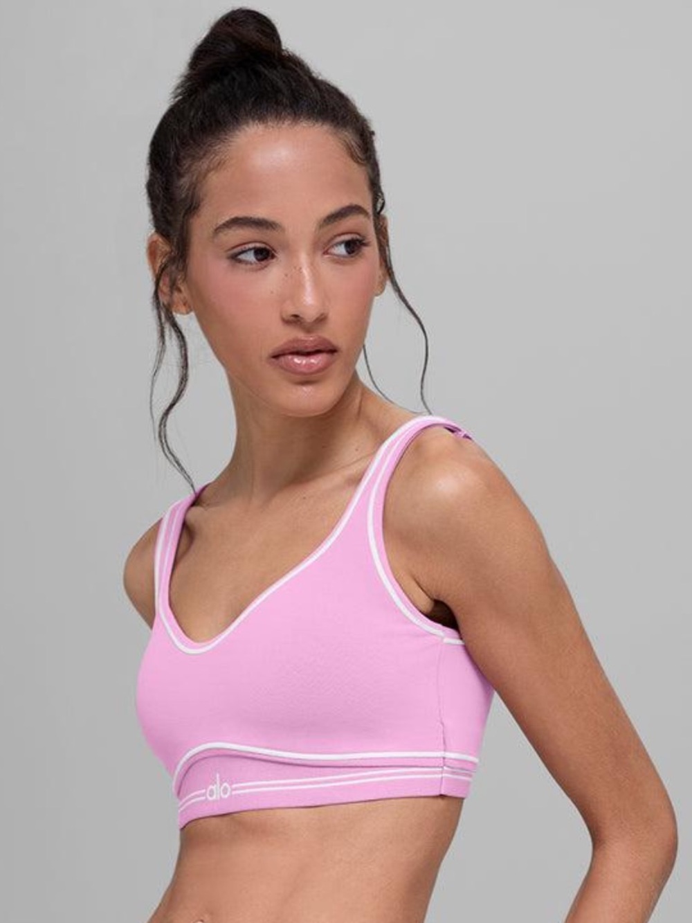 Alo Yoga Airbrush Heart Throb Bra Candy Heart Pink White S NWT
